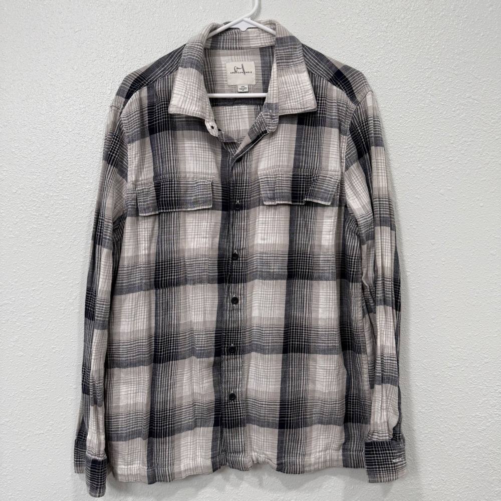 American Eagle‎ Mens Plaid Button Down Shirt Grey Black White Large AC13